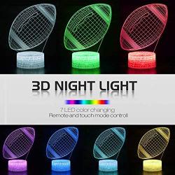 Football 3D Night Light - 3D Illusion Lamp for Boys 16 Changing Color Remote Control Football Kids Room Decor Lighting