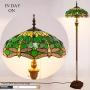 Tiffany Style Floor Standing Lamp W16H64 Inch Tall Green Stained Glass Crystal Bead Dragonfly Shade 2E26 Antique Reading Lighting Resin Base S459 WERFACTORY LAMPS Living Room Bedroom Table Lover Gifts