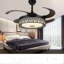 42'' Invisible Bluetooth Music Ceiling Fan Light Retractable 4 Blades LED 3-Color Dimmable Ceiling Fan Light Chandelier w/ Music Player for Living room/Restaurant/Dining Room (Black)