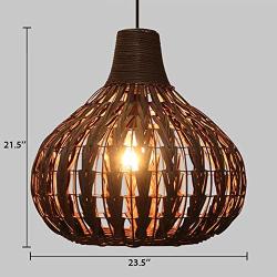 KWOKING Lighting Modern Weave Wicker Hanging Lamp 1 Light Indoor Lighting Fixture Gourd Rattan Pendant Chandelier Natural Woven Light Fixture for Hallway Dining Room - 23.5''