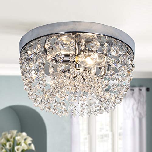 FERWVEW 2 Lights Modern Chrome Mini Chandelier Flush Mount Crystal Ceiling Light Fixture,D9.84'' H5.35'' Elegant Ceiling Lighting Fixture Lamp for Hallway Bedroom Living Room Dining Room Bar Bathroom FERWVEW 2 Lights Modern Chrome Mini Chandelier Flush Mount Crystal Ceiling Light Fixture,D9.84'' H5.35'' Elegant Ceiling Lighting Fixture Lamp for Hallway Bedroom Living Room Dining Room Bar Bathroom