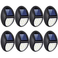 Always on Solar Lights Outdoor 8 Pack, Waterproof Mini Solar Fence Lights for Wireless Lighting in Deck, Step, Porch, Patio, Stair, Garden, Yard, Pathway (10 LED, 5500K)