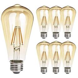 Voosei LED Edison Bulb, 4.5W Filament Light Bulbs Non-dimmable,Antique led Light Bulbs 60W Equivalent 2700K Warm White, E26 Medium Base, ST64 Vintage Light Bulbs Decorative Amber Glass, 6 Pack