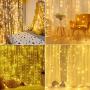 Curtain Lights 300 Led Window Curtain String Light with 8 Modes Remote Control Curtain Fairy Lights USB Powered for Christmas Party Wedding Bedroom Home Garden Window Decor (Warm White)
