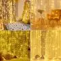 Curtain Lights 300 Led Window Curtain String Light with 8 Modes Remote Control Curtain Fairy Lights USB Powered for Christmas Party Wedding Bedroom Home Garden Window Decor (Warm White)