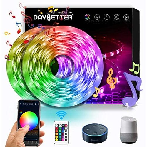 Daybetter 32.8ft 10m Led Strip Lights, Flexible Color Changing 5050 RGB 300 LEDs Light Strips Kit Work with App