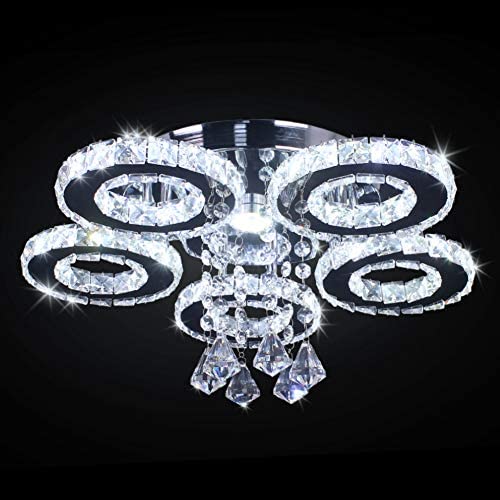 TongLan Crystal LED Ceiling Light Flush Mount 5 Rings Stainless Steel Pendant Lamp Modern Chandelier Lighting Fixture for Foyer Living Room Dining Room (Cool White) TongLan Crystal LED Ceiling Light Flush Mount 5 Rings Stainless Steel Pendant Lamp Modern Chandelier Lighting Fixture for Foyer Living Room Dining Room (Cool White)