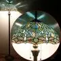 Tiffany Floor Standing Lamp W16H64 Inch Tall Sea Blue Stained Glass Crystal Bead Dragonfly Style Shade 2E26 Antique Lighting Resin Base S147 WERFACTORY Lamps Bedroom Living Room Bookcase Lover Gifts