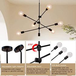 Sputnik Chandelier 6 Lights,Black Pendant Light Fixture,Industrial Modern Ceiling Lighting for Dining Room Kitchen Island Bedroom Hallway