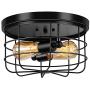 Industrial Semi Flush Mount Ceiling Light, E26 Vintage Metal Cage Ceiling Light Fixture 2Lights for Bedroom, Kitchen, Dining Room, Living Room, Hallway,