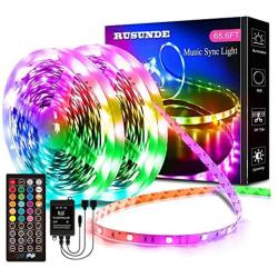 65.6FT/20M LED Strip Lights, Rusunde Ultra-Long Color Changing Light Strip Sync to Music, 600 LEDs 5050 RGB SMD Flexible Tape Light Kit with 40 Keys IR Remote and Power Adapter for Kitchen Home Party