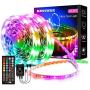 65.6FT/20M LED Strip Lights, Rusunde Ultra-Long Color Changing Light Strip Sync to Music, 600 LEDs 5050 RGB SMD Flexible Tape Light Kit with 40 Keys IR Remote and Power Adapter for Kitchen Home Party