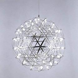 LAKIQ Modern LED Chandelier Lighting Fixture Chrome Stainless Steel Firework Shape Hanging Pendant Lights for Living Room Dining Room Restaurant Bar Cafe Hotel (19.5, White Light)