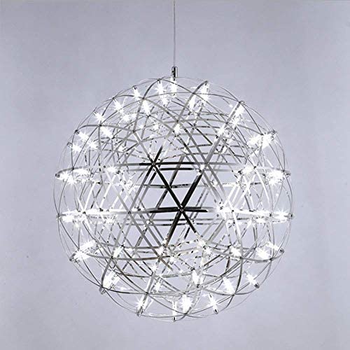 LAKIQ Modern LED Chandelier Lighting Fixture Chrome Stainless Steel Firework Shape Hanging Pendant Lights for Living Room Dining Room Restaurant Bar Cafe Hotel (19.5, White Light)