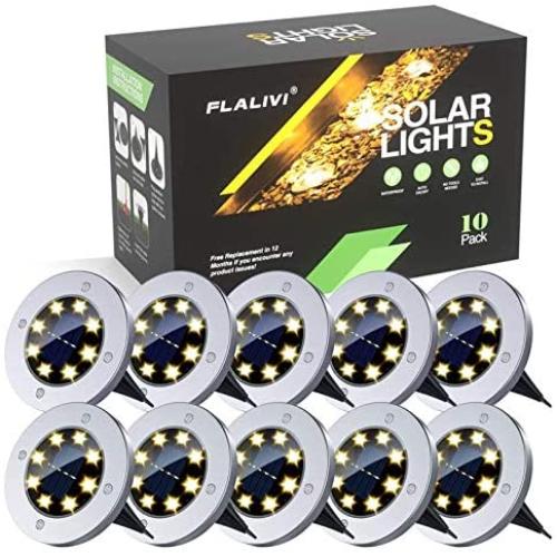 Solar Ground Lights, 8 LED Solar Disk Lights Outdoor Waterproof for Garden Yard Patio Pathway Lawn Driveway Walkway- Warm White (10 Pack)