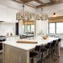 Farmhouse Chandelier, 4-Light Wood Chandelier, Drum Chandelier for Kitchen Island, Dining Room, 20'' Diameter, Weathered Brown