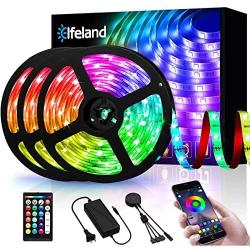 49.2ft LED Strip Lights, Elfeland Music Sync RGB Strip Lights 5050 Color Changing Flexible Strips Lights APP Control Rope Light Kit with 24 Keys Remote for Home Kitchen Indoor Decoration