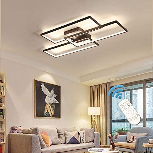 Ganeed Modern Ceiling Light,63W Dimmable LED Ceiling Lamp,3 Square Acrylic Black LED Chandelier,Flush Mount Ceiling Light Fixture for Dining Living Room Study Kitchen,3000-6500K