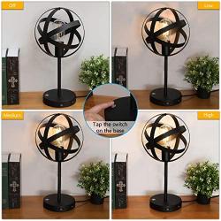 Yueximei Touch Control Globe Vintage Table Lamp,3 Way Dimmable,2 Fast USB Charging Ports, Small Industrial Edison Black Iron Steampunk Lamp for Bedroom Living Room,Office (LED Bulb Included)