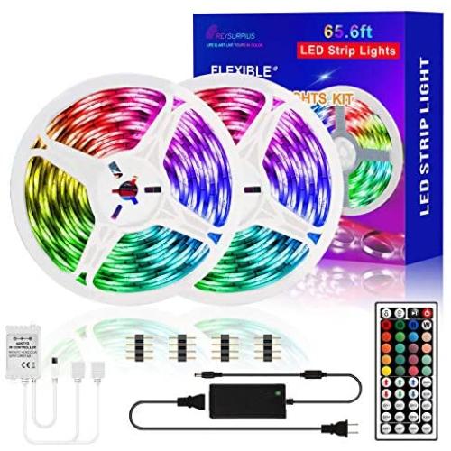 REYSURPIUS Led Strip Lights 65.6ft(600 LEDs),RGB Light Strips Kit with 44 Keys IR Remote Controller,(2 roll 32.8ft) Double-sided copper plate 5050RGB color changing light strip for Bedroom, Home Décor