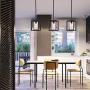 Garwarm 1 Light Rustic Pendant Lighting for Dining Room Farmhouse Kitchen Island Chandelier Modern Cage Hanging Fixtures with Glass Shade Black
