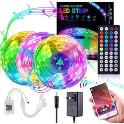 GLOBAL GOLDEN 50FT LED Strip Lights, RGB Light Strips Kit with 44 Keys IR Remote 5050 SMD 12V, DIY Color Changing Bright LED Lights for Bedroom Room TV Kitchen Desk Party