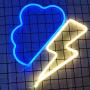 LED Neon Light Sign Blue Cloud Neon Sign and Warm White Lightning Neon Sign Combination Hanging Neon Light Battery/USB Operated Neon Night Signs Neon Lightning for Room Wedding Home Party Decor