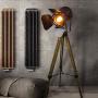 Modern Industrial Vintage Tripod Floor Lamp - Wooden Nautical Cinema Searchlight - Spotlight Reading Light for Living Room and Office Movie Theatre Decoration Adjustable Height (excluding Bulb)