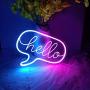 Divatla Unique Neon Light Sign with 3D Art Hello for Wall Decor, Upgrade Hello Neon Signs for Room Decor, USB Cool Gifts for Teens, Friends, Christmas Light Dimmable Ice Blue &Pink Neon Sign.