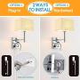 Bedside Wall Mount Light with Outlet and Dimmable Switch, LED Reading Swing Arm Fabric Shade Wall Sconce Light with Plug in Cord, Perfect for Bedroom, Living Room and Hotel