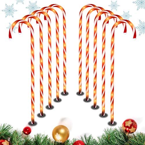 28'' Christmas Candy Cane Pathway Markers Lights, Set of 10 Pack Christmas Outdoor Decorations Yard Candy Cane Lights