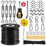 String Light Hanging Kit with 164 Ft Nylon Coated Stainless Steel 304 Wire Rope, String Lights Suspension Kit Included Enough Accessories, Use Manual,Free Gifts,Humanized Collocation,Easy to Install