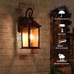 Dusk to Dawn Sensor Outdoor Wall Lantern Lights Exterior Porch Light Fixture for House Waterproof Anti-Rust Black Wall Mount Outside Patio Garden Sconce with Water Rippled Glass (Bulb Not Included)