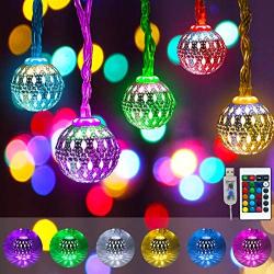 Obrecis Color Changing Globe String Lights, 50LED Moroccan Christmas Lights USB Plug Metal Ball Decorative Lights with Remote for Diwali, Indoor, Boho Girls Bedroom Xmas Tree Decor- 32.8ft (RGB)