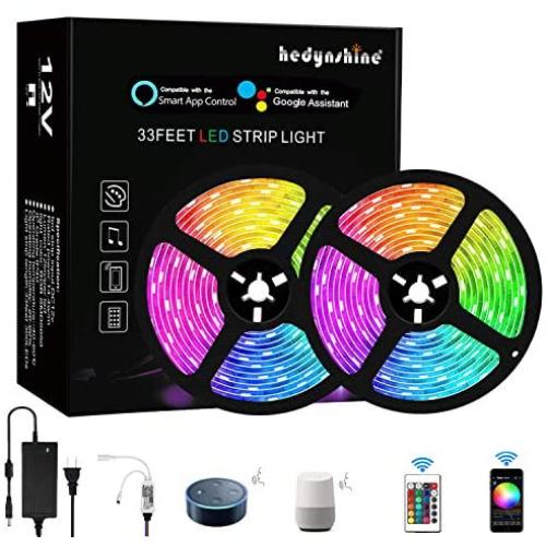 Hedynshine 33 Ft LED Strip Lights, Waterproof 300pcs RGB Rope Lights, Sync to Music, 24 Key Remote Control and Compatible with Alexa/Google Home,WiFi LED Lights Strip