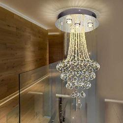 LED Crystal Chandelier Modern Round Ceiling Light Fixture Spiral Sphere Rain Drop Pendant Lamp for Dining Room Bathroom Bedroom Livingroom