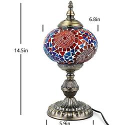 Kindgoo Turkish Mosaic Table Lamp Handmade Tiffany Style Glass Lamp for Living Room, Led Light Bulb Included (Multi-Colored)