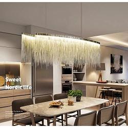 7PM Tassels Linear Chandelier Modern Chrome Chain Pendant Light Contemporary LED Ceiling Lighting Fixture for Dining Room Kitchen Island