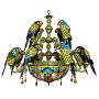 Tiffany Style Parrot Bird Chandeliers Vintage 12 Heads Double Layer Stained Glass Inverted Ceiling Pendant Light Adjustable Chain for Dining Room Cafe Bar