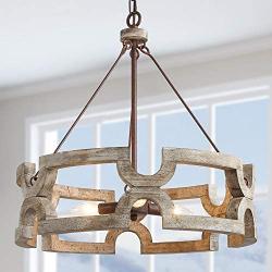 LALUZ Farmhouse Chandelier, Wood Chandelier for Dining Room, Kitchen, Hand-Painted Finish ( W19.5” × L21”)