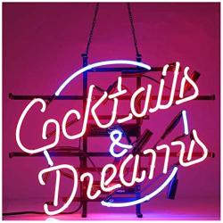 24x20inches Cocktails and Dreams Neon Light Sign Home Beer Bar Pub Recreation Room Game Lights Windows Glass Wall Signs Party Birthday Bedroom Bedside Table Decoration Gifts (Not LED)