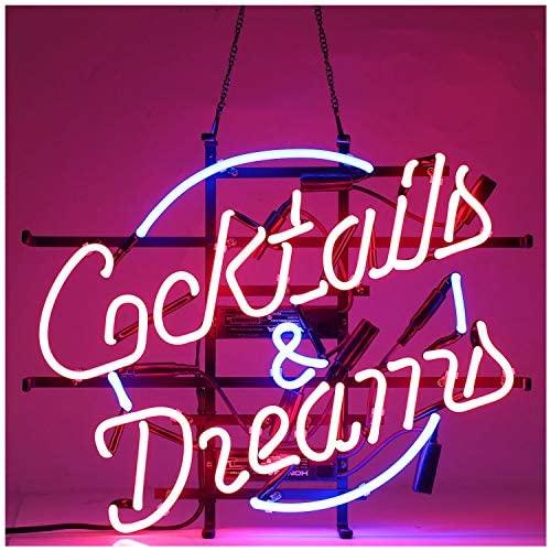 24x20inches Cocktails and Dreams Neon Light Sign Home Beer Bar Pub Recreation Room Game Lights Windows Glass Wall Signs Party Birthday Bedroom Bedside Table Decoration Gifts (Not LED)