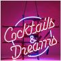 24x20inches Cocktails and Dreams Neon Light Sign Home Beer Bar Pub Recreation Room Game Lights Windows Glass Wall Signs Party Birthday Bedroom Bedside Table Decoration Gifts (Not LED)