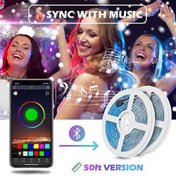 50Ft/15M Bluetooth RGB LED Strip Lights - Music Sync LED Light Strip Controlled by Smart Phone APP - 450LEDs RGB LED Light Strips Full Kit with Remote Controller for Party, Living Room