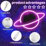 Pink Planet Neon Signs Led Neon Wall Sign Pink Neon Lights Hanging Planet Neon Light for Bedroom Kids Neon Signs Wall Decor Battery or USB Operated