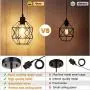 Pendant Lighting, Industrial Light Fixture, Retro Vintage Farmhouse Pendant Lights , Black Metal Cage Hanging Lights, Ceiling Lamp for Kitchen Island, Living Room, Dining Room, Loft, E26 Base, 2-Pack