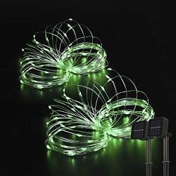 Beewin 2 Pack Solar Fairy Lights 33ft 100L Christmas Lights,8 Modes Firefly String Copper Wire Lights, Multicolor Twinkle Lights for Christmas, Bedroom, Patio, Wedding, Party (Green)