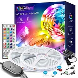 65.6 ft LED Strip Lights with Built-in Mic Ultra-Long LED Lights for Bedroom Color Changing RGB LED Strips(65.6 ft 44 Keys Remote+ Mic Control)