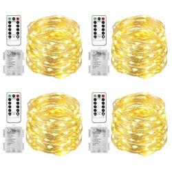 Homemory 4 Pack 20 Ft 60 LED Fairy Lights Battery Operated Christmas Lights with Remote Waterproof 8 Modes Firefly Twinkle String Lights for Party Bedroom Wedding Decorations