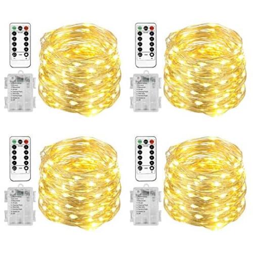 Homemory 4 Pack 20 Ft 60 LED Fairy Lights Battery Operated Christmas Lights with Remote Waterproof 8 Modes Firefly Twinkle String Lights for Party Bedroom Wedding Decorations
